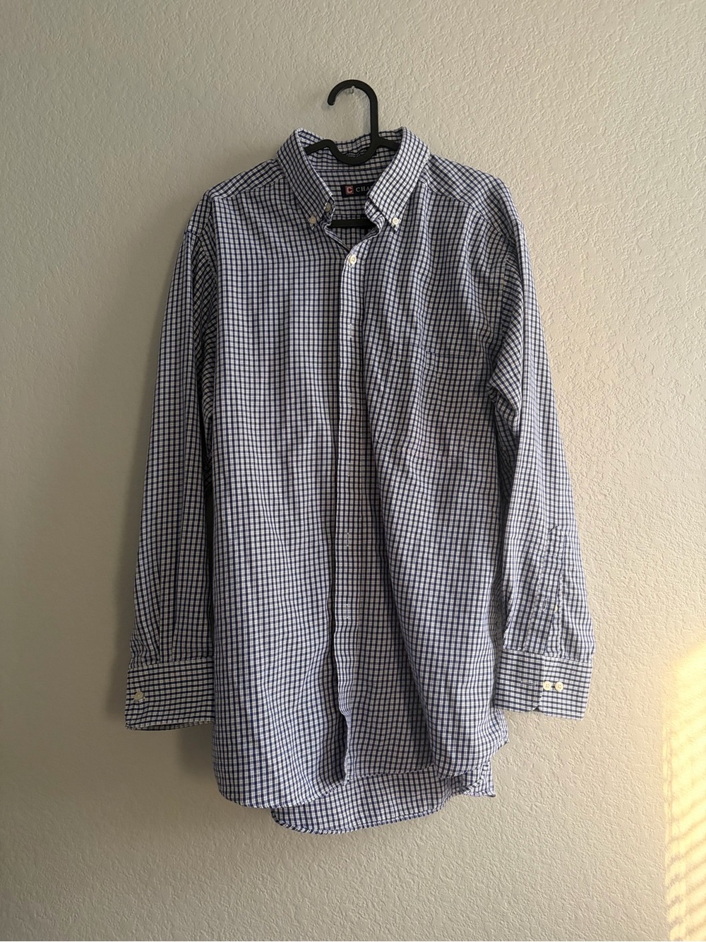 Chaps Men's Blue and White Checked Button-Down Shirt